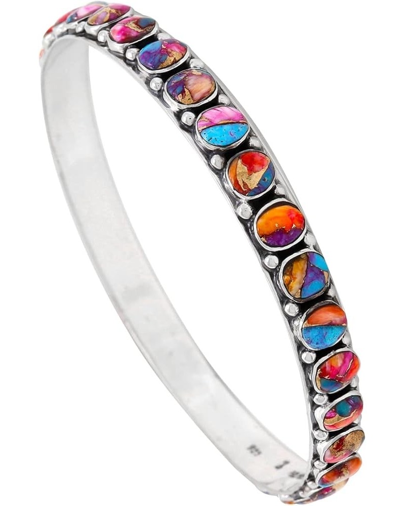 Stackable 925 Sterling Silver Bangle Bracelet Genuine Turquoise & Gemstones Rainbow $40.56 Bracelets