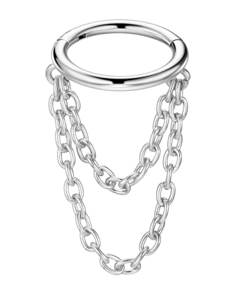 16g Surgical Steel Cartilage Hoops with Chains Designs Collection 2 Chains, Silver, 8mm $9.35 Body Jewelry