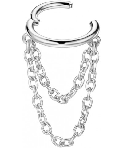 16g Surgical Steel Cartilage Hoops with Chains Designs Collection 2 Chains, Silver, 8mm $9.35 Body Jewelry