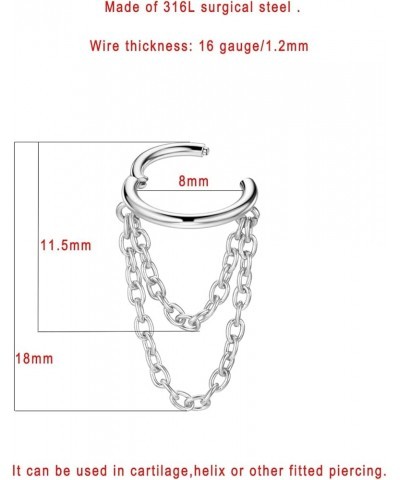 16g Surgical Steel Cartilage Hoops with Chains Designs Collection 2 Chains, Silver, 8mm $9.35 Body Jewelry