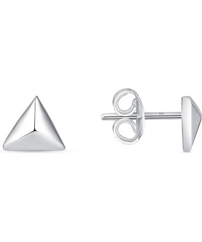 925 Sterling Silver Small 3D Pyramid Triangle Stud Earrings –Polished Silver Geometric Minimalist Pyramid Post Earrings for W...