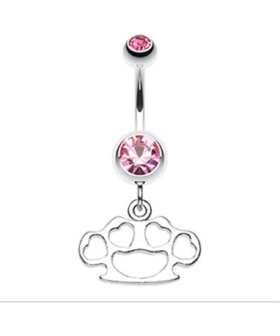 Multi Hearts Brass Knuckle 316L Surgical Steel Belly Button Ring (Sold by Piece) 14GA, 3/8", Light Pink $9.71 Body Jewelry