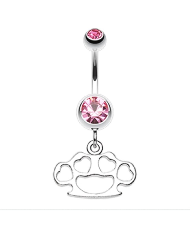 Multi Hearts Brass Knuckle 316L Surgical Steel Belly Button Ring (Sold by Piece) 14GA, 3/8", Light Pink $9.71 Body Jewelry