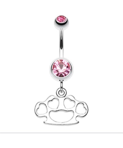 Multi Hearts Brass Knuckle 316L Surgical Steel Belly Button Ring (Sold by Piece) 14GA, 3/8", Light Pink $9.71 Body Jewelry