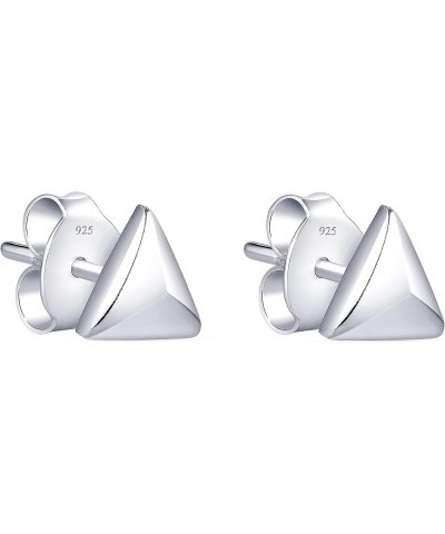 925 Sterling Silver Small 3D Pyramid Triangle Stud Earrings –Polished Silver Geometric Minimalist Pyramid Post Earrings for W...