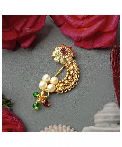 Indian Jewelry Crystal Kundan Faux Pearl Clip On Nose Ring Pin Stud Fake Septum Ring Non Piercing Body Jewelry Style 1 Red $1...