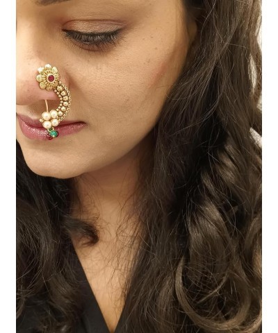 Indian Jewelry Crystal Kundan Faux Pearl Clip On Nose Ring Pin Stud Fake Septum Ring Non Piercing Body Jewelry Style 1 Red $1...