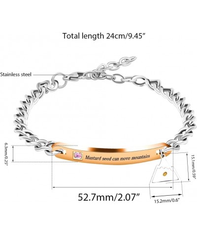 Stainless Steel Chain Bangle Bracelets Engraved Faith as Small as Mustard Seed Can Move Mountains Y1133 Pink CZ&rose gold pla...