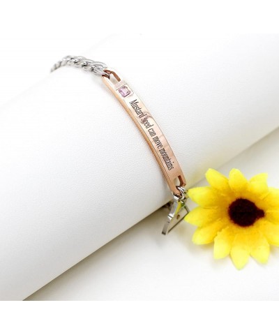 Stainless Steel Chain Bangle Bracelets Engraved Faith as Small as Mustard Seed Can Move Mountains Y1133 Pink CZ&rose gold pla...