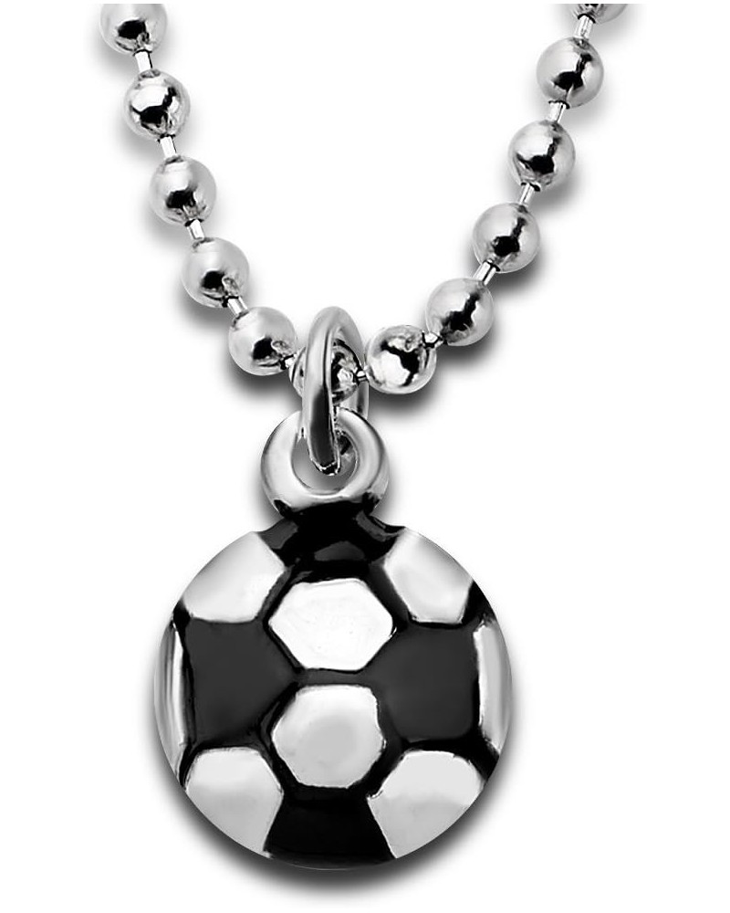 Silver & Black Soccer Ball Necklace Ball Chain (30") $8.83 Necklaces