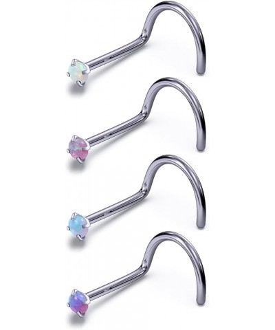 18G 20G 22G F136 Titanium Nose Rings Studs Opal Nose Studs L Shaped Straight Screw Nose Ring Stud Opal Pins Nose Piercing Jew...