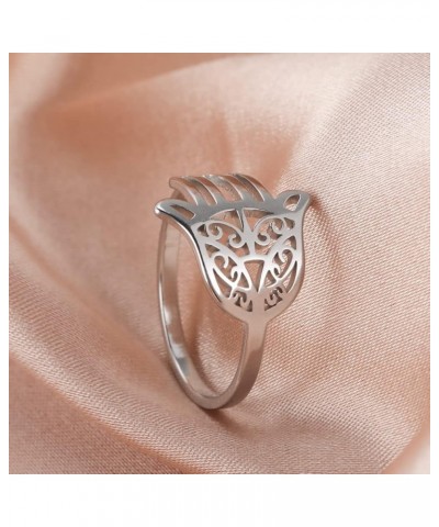 Hallow out Hamsa Hand of Fatima Evil Eye Ring for Women Stainless Steel Band Ring Jewelry for Lady Silver $7.44 Rings