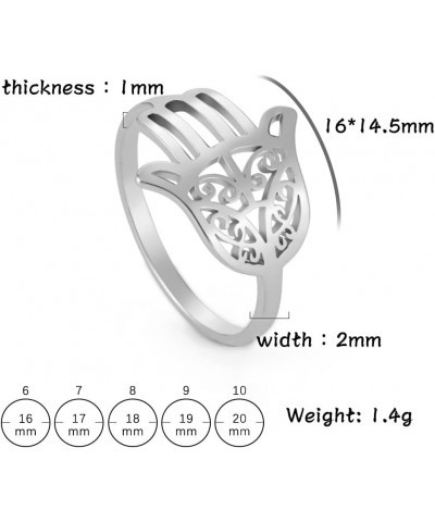 Hallow out Hamsa Hand of Fatima Evil Eye Ring for Women Stainless Steel Band Ring Jewelry for Lady Silver $7.44 Rings