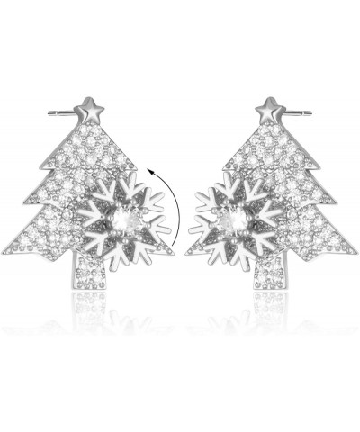 Christmas Snowflake Earrings for Women Sparkly CZ Winter Snowflake Pearl Tree Stud Earrings Christmas Holiday Gifts B-Silver ...