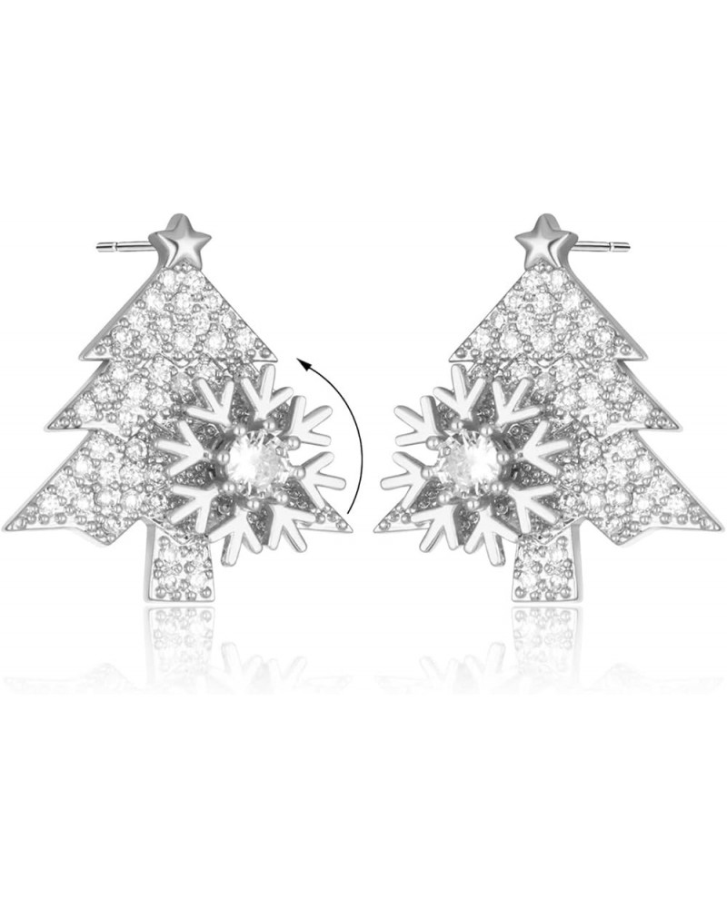 Christmas Snowflake Earrings for Women Sparkly CZ Winter Snowflake Pearl Tree Stud Earrings Christmas Holiday Gifts B-Silver ...