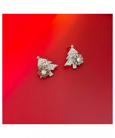 Christmas Snowflake Earrings for Women Sparkly CZ Winter Snowflake Pearl Tree Stud Earrings Christmas Holiday Gifts B-Silver ...