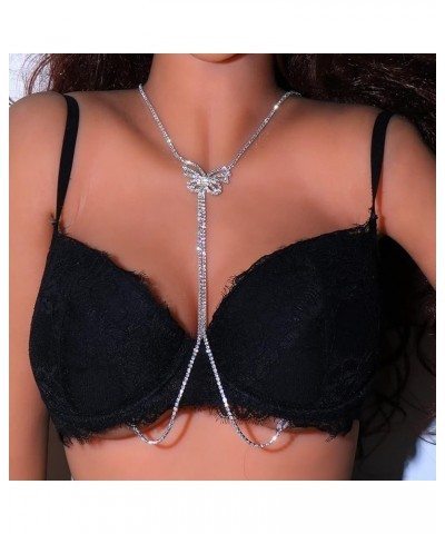 Rhinestone Butterfly Bra Chain Shiny Crystal Necklaces Non Piercing Nipple Chain Body Jewelry Sexy Bikini Nightclub Bra Body ...