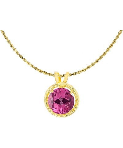 10K Yellow Gold 6mm Round Rope Frame Rabbit Ear 18" Rope Chain Necklace Pink Topaz Yellow Gold $41.54 Necklaces