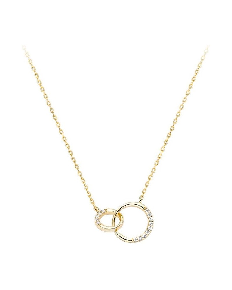 14K Gold Intertwined Circle Necklace, Double Moissanite Pendant, Beautiful Gift for Celebrations and Special Occasions Yellow...