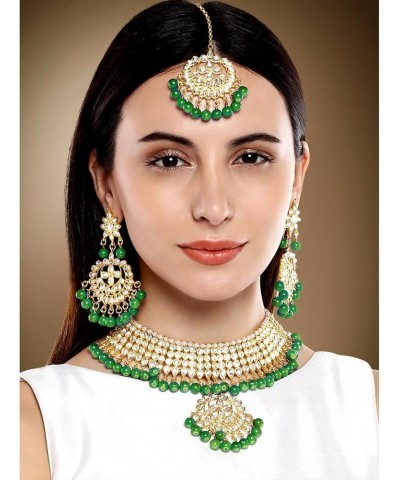 Indian Traditional Maang Tikka with Kundan Necklace Earrings Set Ethnic Wedding Party Designer Jewelry for Women Green 1 $15....