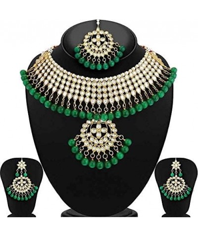 Indian Traditional Maang Tikka with Kundan Necklace Earrings Set Ethnic Wedding Party Designer Jewelry for Women Green 1 $15....