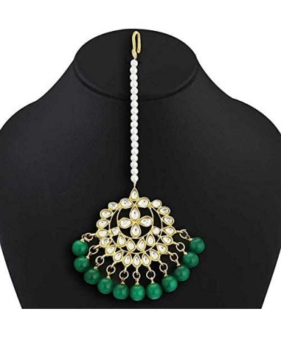 Indian Traditional Maang Tikka with Kundan Necklace Earrings Set Ethnic Wedding Party Designer Jewelry for Women Green 1 $15....