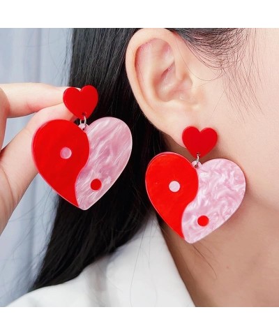 Valentine's Day Earrings for Women Pink Heart Earrings Double Heart Earrings for Girls Red Heart Earrings Resin Acrylic Love ...