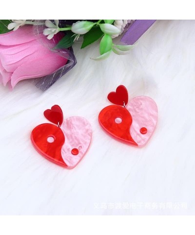 Valentine's Day Earrings for Women Pink Heart Earrings Double Heart Earrings for Girls Red Heart Earrings Resin Acrylic Love ...