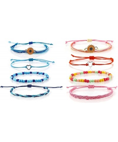 4 Pcs Summer Surfer Wave Anklet Bracelets Adjustable Strand Braided String Rope Bracelets Waterproof Handmade Sunflower Brace...