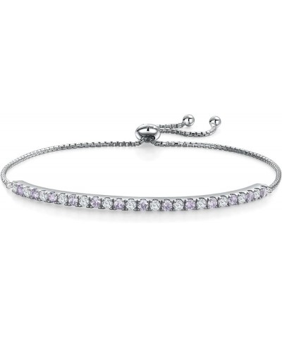 925 Sterling Silver Birthstone Bracelet for Women Girls 7.25" Slider Adjustable Moissanite/Cubic Zirconia Birth Stone Tennis ...