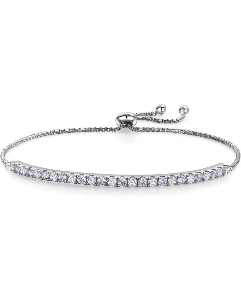 925 Sterling Silver Birthstone Bracelet for Women Girls 7.25" Slider Adjustable Moissanite/Cubic Zirconia Birth Stone Tennis ...