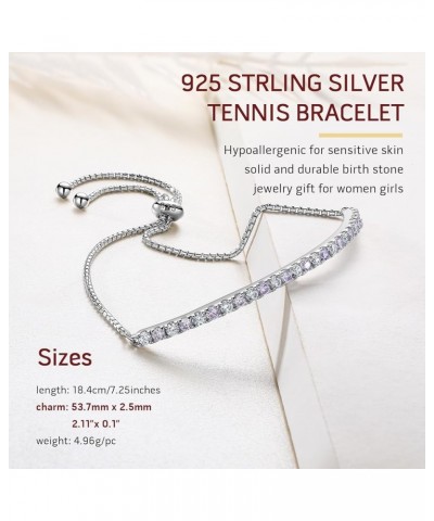 925 Sterling Silver Birthstone Bracelet for Women Girls 7.25" Slider Adjustable Moissanite/Cubic Zirconia Birth Stone Tennis ...