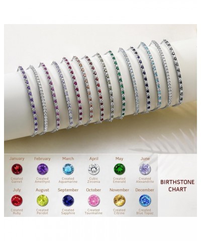 925 Sterling Silver Birthstone Bracelet for Women Girls 7.25" Slider Adjustable Moissanite/Cubic Zirconia Birth Stone Tennis ...