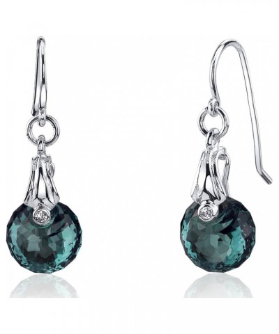 Simulated Alexandrite Drop Earrings for Women 925 Sterling Silver, 11 Carats total, Color-Changing Round Spherical Shape 10mm...