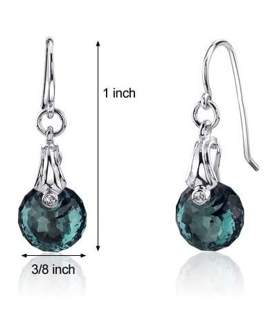 Simulated Alexandrite Drop Earrings for Women 925 Sterling Silver, 11 Carats total, Color-Changing Round Spherical Shape 10mm...