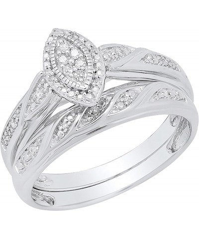 Round White Diamond Marquise Frame Ring Band Set for Women (0.09 ctw, Color I-J, Clarity I2-I3) in 925 Sterling Silver 5.5 $4...