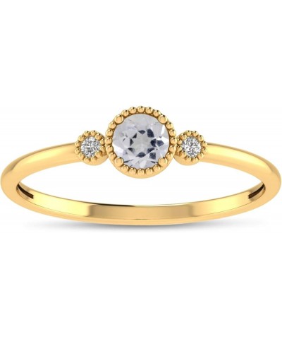 14K Genuine Yellow Gold Round Natural Gemstone and Diamond Milgrain Solitaire Ring Topaz $130.50 Others