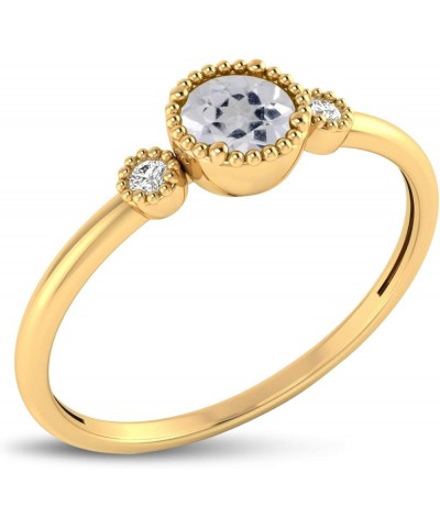 14K Genuine Yellow Gold Round Natural Gemstone and Diamond Milgrain Solitaire Ring Topaz $130.50 Others