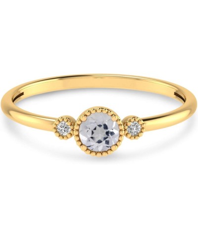 14K Genuine Yellow Gold Round Natural Gemstone and Diamond Milgrain Solitaire Ring Topaz $130.50 Others