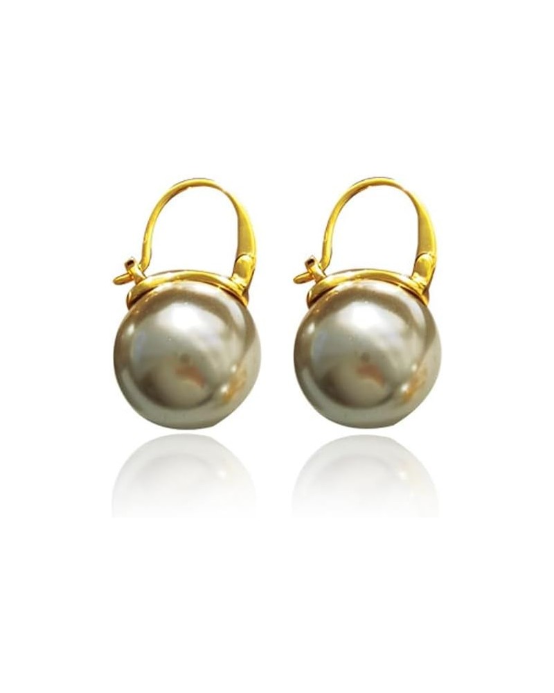 Pearl Drop Earrings Big Pearl Earrings 18K Gold Plated Clasp for Women Dangle Hoop Earrings for Gift Gray $9.53 Earrings