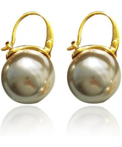 Pearl Drop Earrings Big Pearl Earrings 18K Gold Plated Clasp for Women Dangle Hoop Earrings for Gift Gray $9.53 Earrings