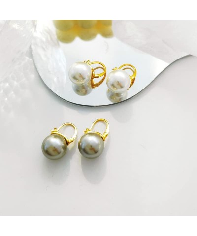 Pearl Drop Earrings Big Pearl Earrings 18K Gold Plated Clasp for Women Dangle Hoop Earrings for Gift Gray $9.53 Earrings