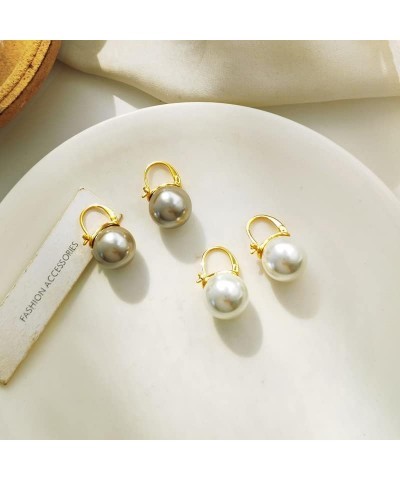 Pearl Drop Earrings Big Pearl Earrings 18K Gold Plated Clasp for Women Dangle Hoop Earrings for Gift Gray $9.53 Earrings