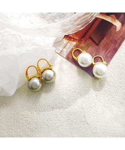 Pearl Drop Earrings Big Pearl Earrings 18K Gold Plated Clasp for Women Dangle Hoop Earrings for Gift Gray $9.53 Earrings