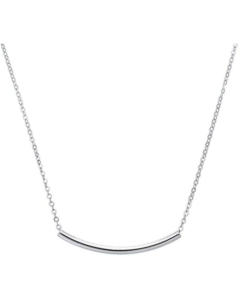 Adabele 1pc Authentic Sterling Silver Tube Necklace Dainty Cute Long Curved Bar Layering Jewelry Hypoallergenic Nickel Free W...