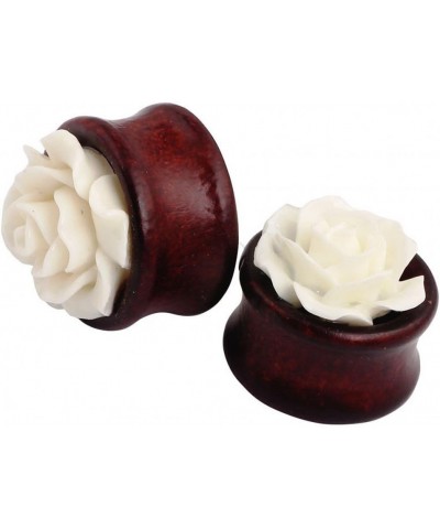 IPINK- Natural Bamboo Wood Hollow Ear Plug White Rose Flower Ear Tunnels Pair of 0 Gauge (8mm) $8.33 Body Jewelry