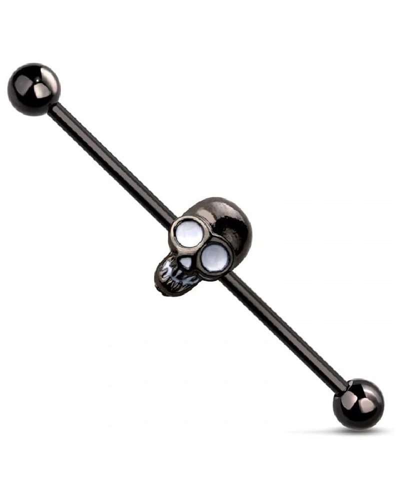 14GA Simple Skull Head 316L Surgical Stainless Steel Industrial Cartilage Barbell Black $9.03 Body Jewelry