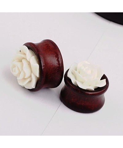 IPINK- Natural Bamboo Wood Hollow Ear Plug White Rose Flower Ear Tunnels Pair of 0 Gauge (8mm) $8.33 Body Jewelry