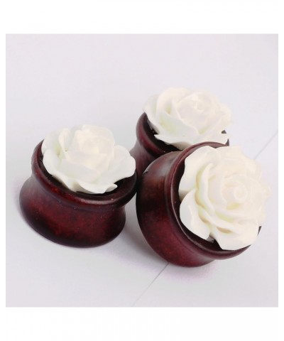 IPINK- Natural Bamboo Wood Hollow Ear Plug White Rose Flower Ear Tunnels Pair of 0 Gauge (8mm) $8.33 Body Jewelry