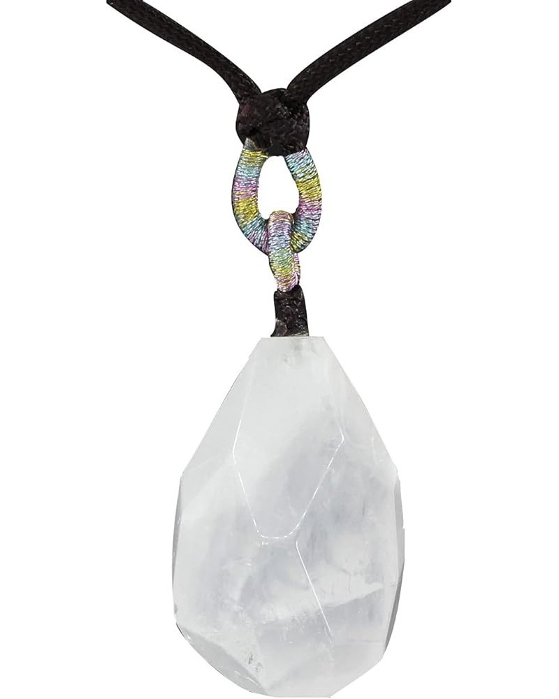 Semi Precious Gemstones Faceted Irregular Stones Pendant Brown Braided Rope Chain Necklace White Crystal $6.59 Necklaces